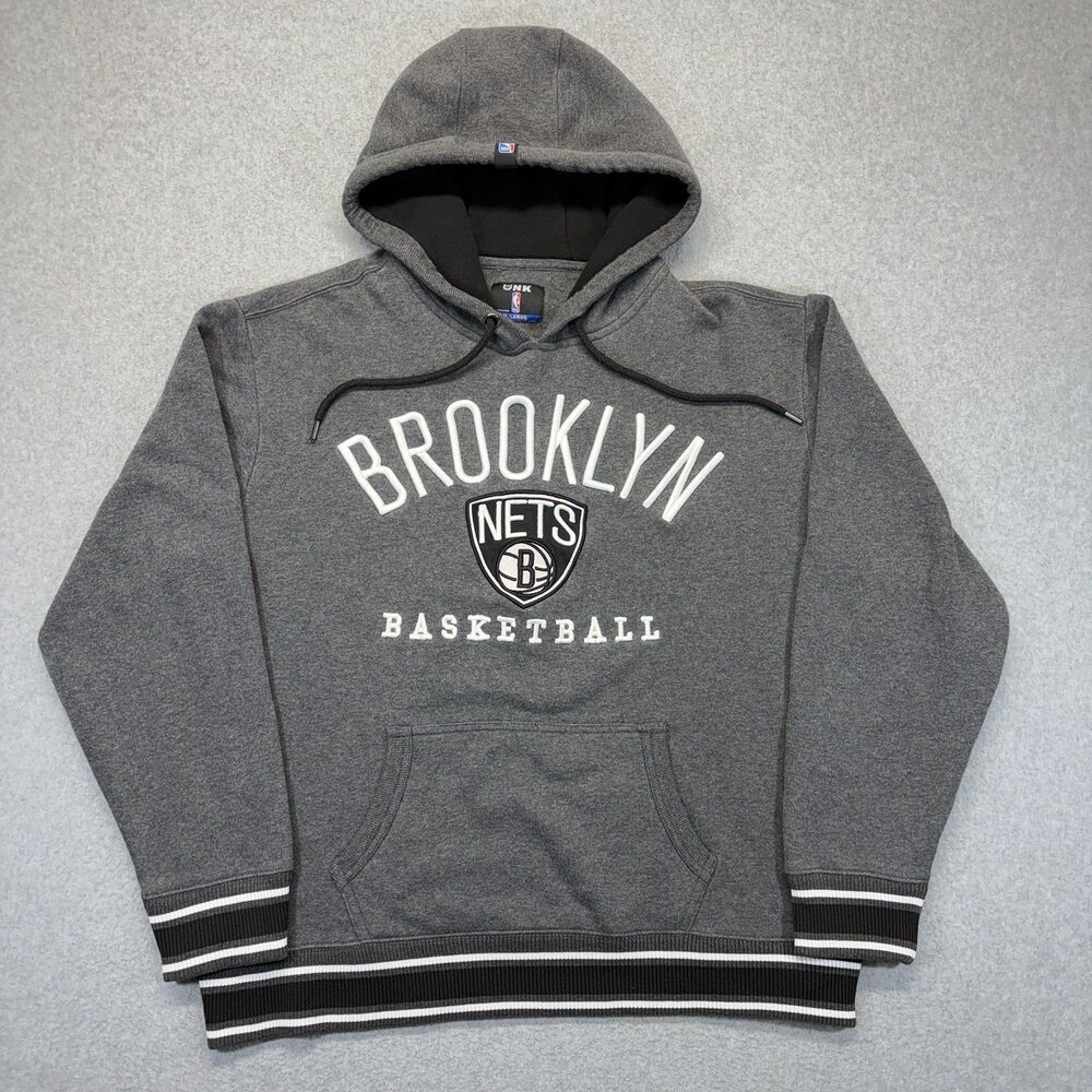 UNK Brooklyn Nets Hoodie Men’s XL Gray Embroidered Logo Old School NBA
